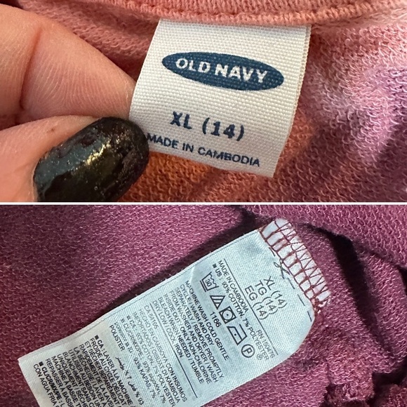 💙 Old Navy French Terry Pullover Hoodie Pink Tie Dye Girl’s Size XL Spring Boho - Picture 14 of 14